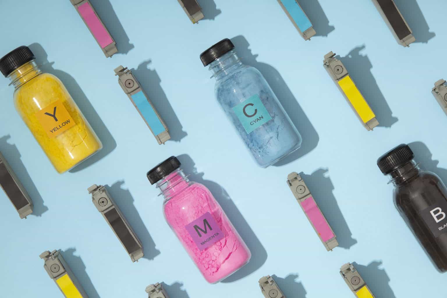 Sticker Printers 3 Sticker Printers still life cmyk toners arrangement